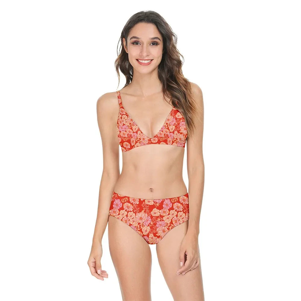 Femmes Sexy Bikini Maillot de Bain Taille Haute Imprimé Fleuri Décontracté Multicolore Dos Nu Maillot de Bain Vêtements de Sport