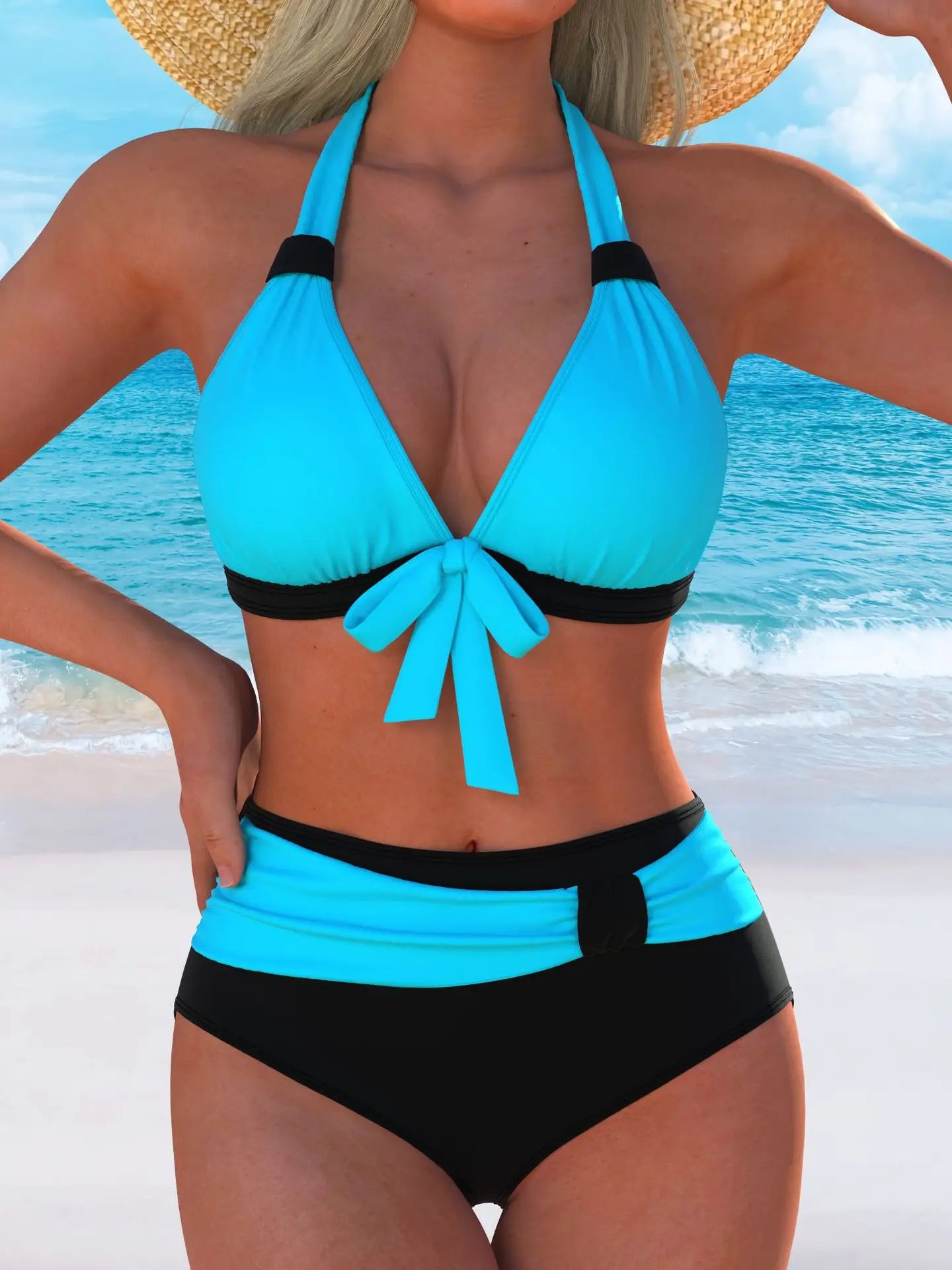Swimming Suit for Women Swimsuit Bikini Bathing European and American New Fashion Neck-Breast Two-Piece Set for Women