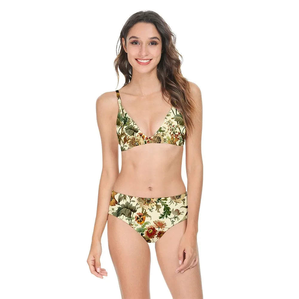 Femmes Sexy Bikini Maillot de Bain Taille Haute Imprimé Fleuri Décontracté Multicolore Dos Nu Maillot de Bain Vêtements de Sport