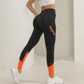 Women's Color Block Printed Cropped Yoga Pants – Orange & Black S | AdriaPulse