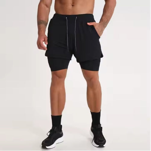 Men's 2-In-1 Quick Dry Breathable Gym Shorts – Black – Front View | AdriaPulse