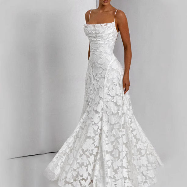Robe longue sans manches en mousseline dos nu | Taille haute pour femme – Style d'été élégant