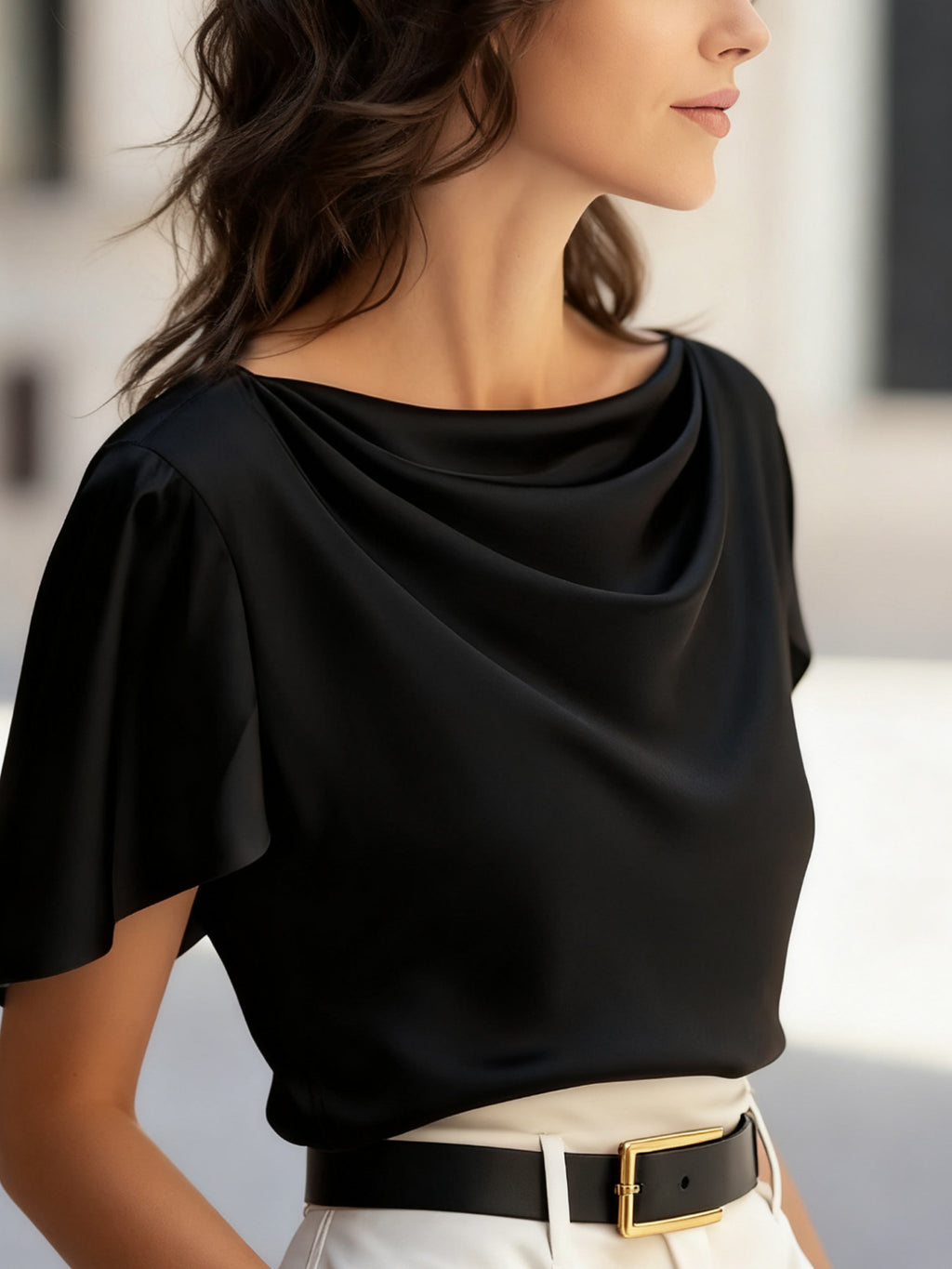 Women's Scoop Neck Puff Sleeve Loose Top Apricot – AdriaPulse