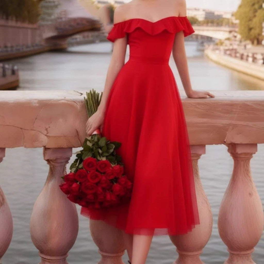 Luxe Off-Shoulder Slim-Fit Maxi Slip Dress Red Evening Gown | adriapulse"