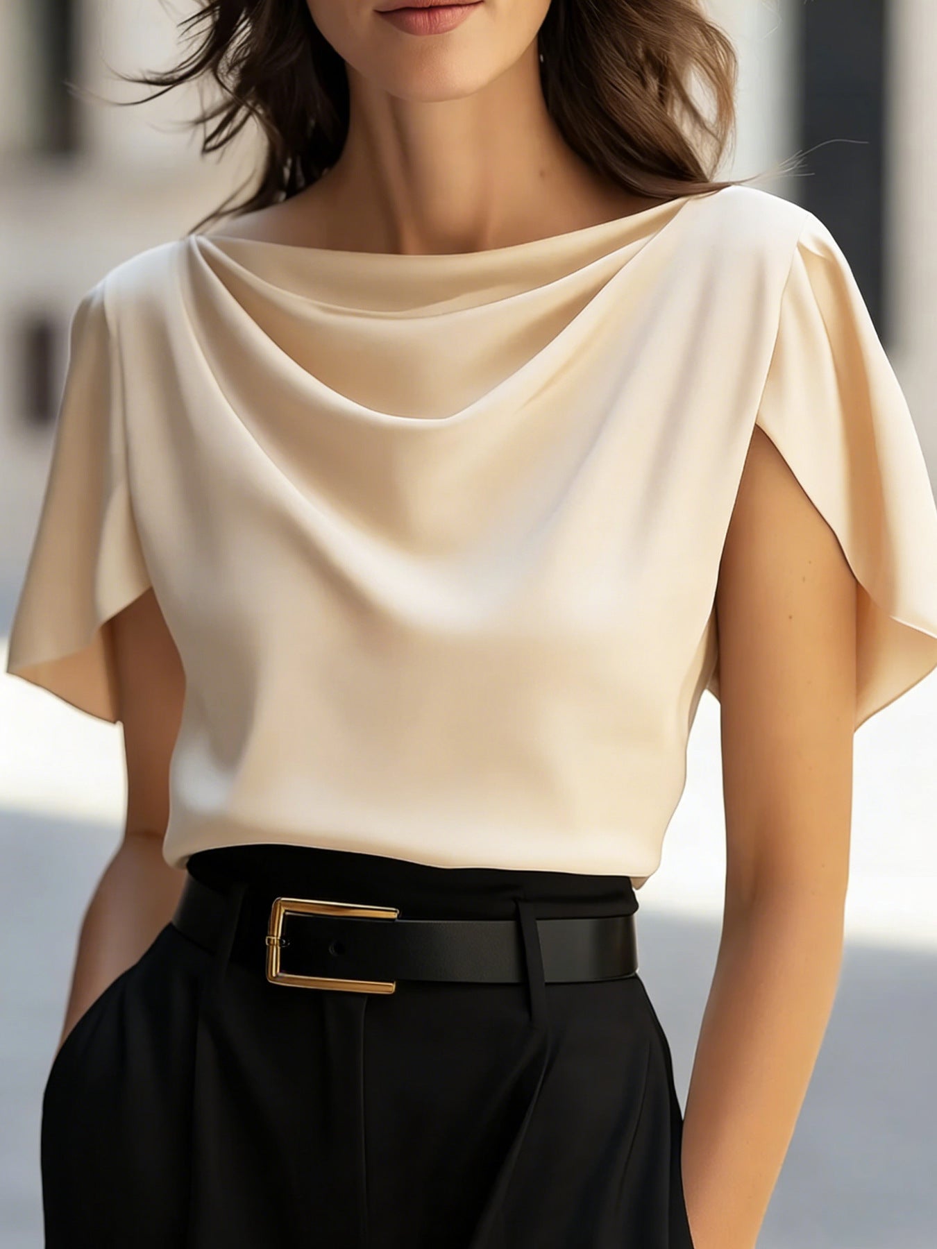 Women's Scoop Neck Puff Sleeve Loose Top Apricot – AdriaPulse