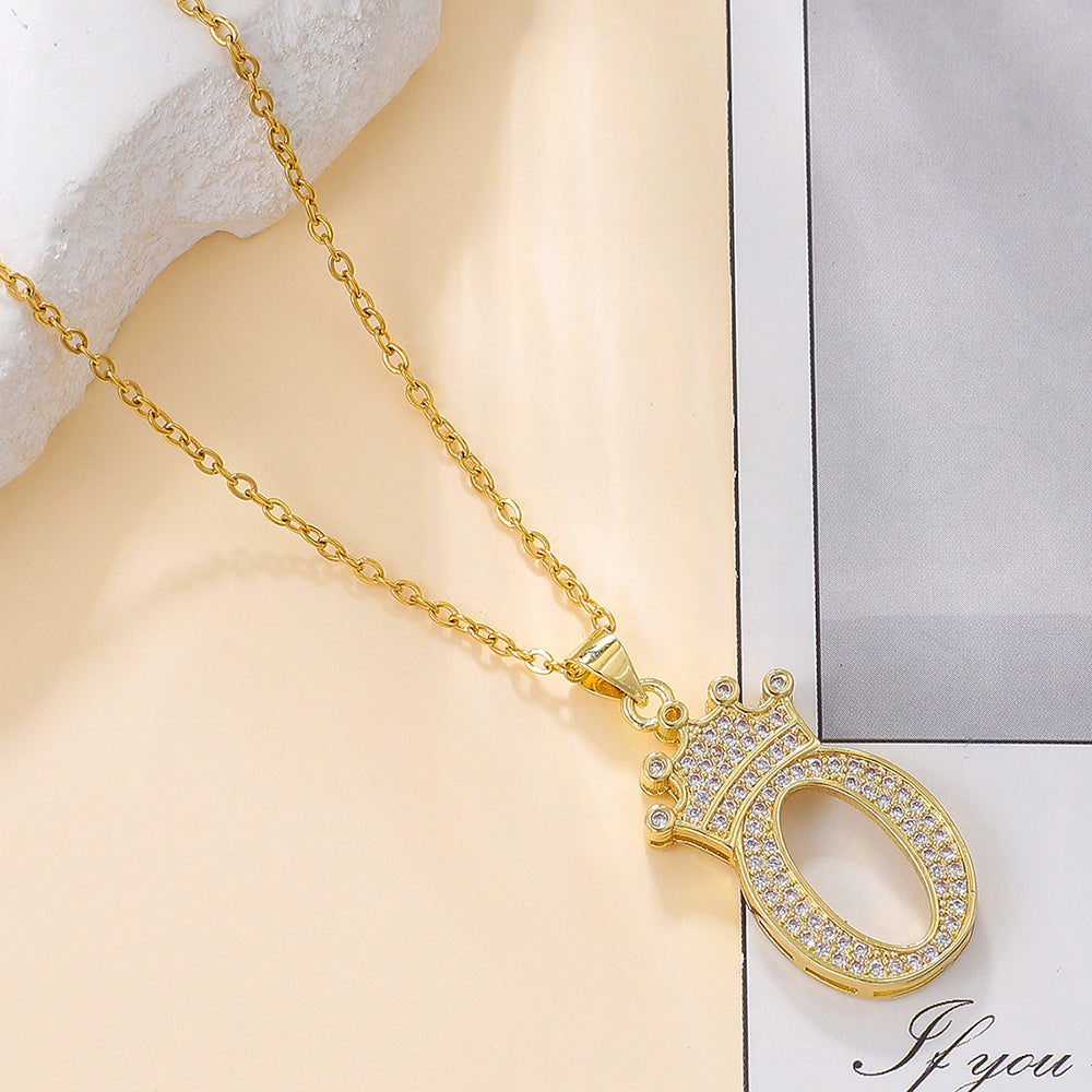 Gold Crown Initial Letter Pendant Necklace – Zircon A–Z Alphabet Jewelry