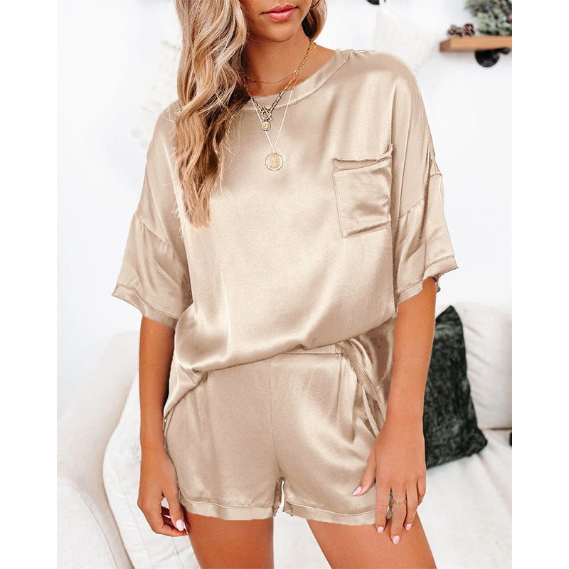 Silk Short Sleeve Pajama Set | Soft Loungewear Top & Shorts – Women