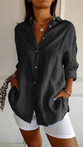 Lapel Long Sleeve Pleated Shirt Women Loose Single-Breasted Top AdriaPulse
