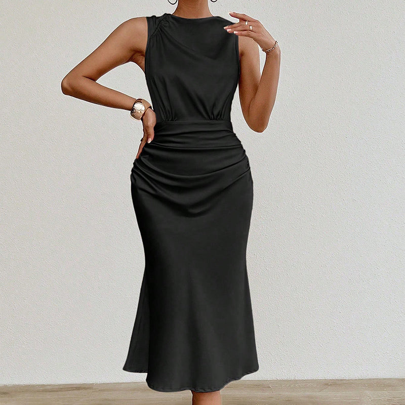 Women's Sleeveless Ruched Bodycon Tank Dress Black – AdriaPulse
