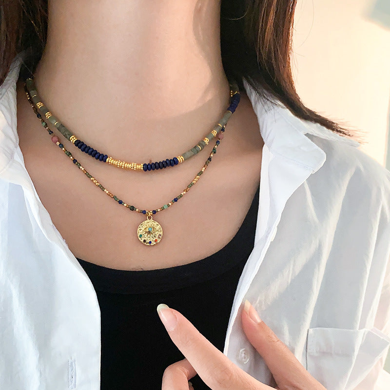 Women's Retro Beaded Clavicle Necklace – Geometric Pendant | AdriaPulse