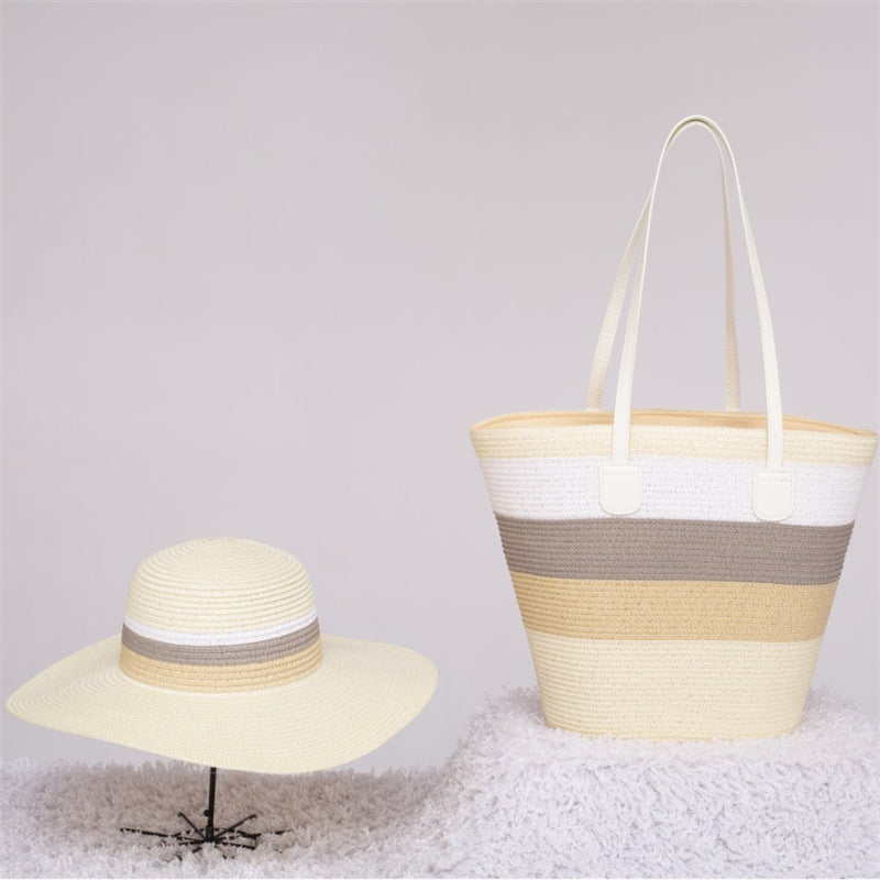 Women's Straw Beach Sun Hat & Shoulder Bag Set – Hand-Woven Boho Summer Accessory