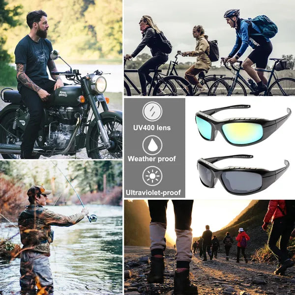 Motorcycle Riding Glasses – 2 Pairs Wind Resistant UV400 Sunglasses