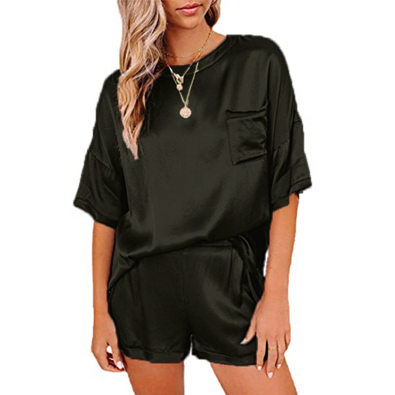 Silk Short Sleeve Pajama Set | Soft Loungewear Top & Shorts – Women