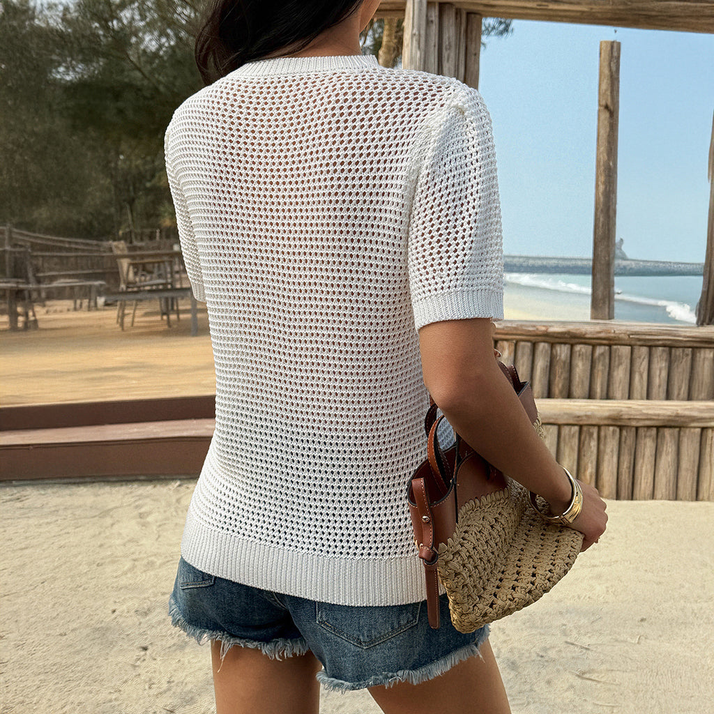 Y2K Knitted Embroidered Top For Leisure And Vacation