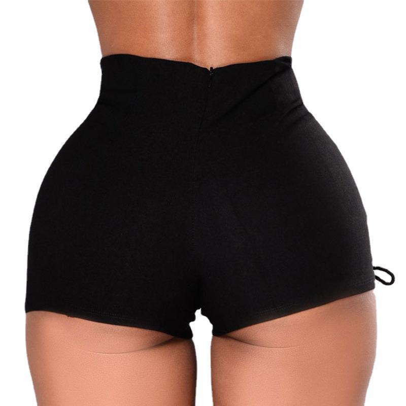 Women's Side Bandage High Waist Denim Shorts – Black Stretch Jean Shorts