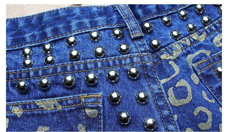 Women's Ripped Loose High Waist Rivet Denim Shorts – Wide Leg Dark Blue | S–3XL