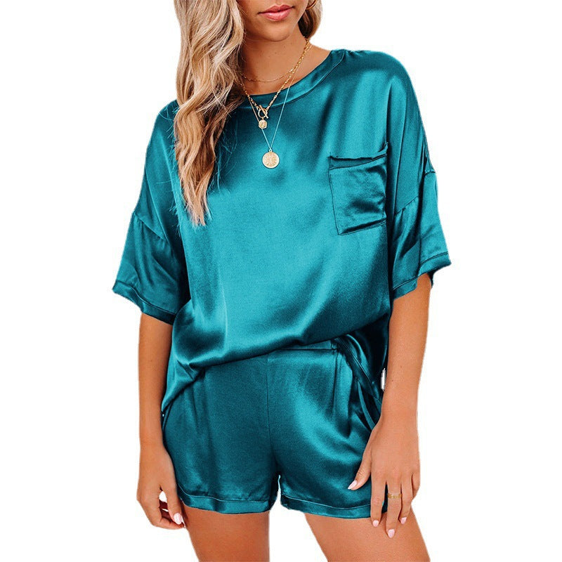 Silk Short Sleeve Pajama Set | Soft Loungewear Top & Shorts – Women