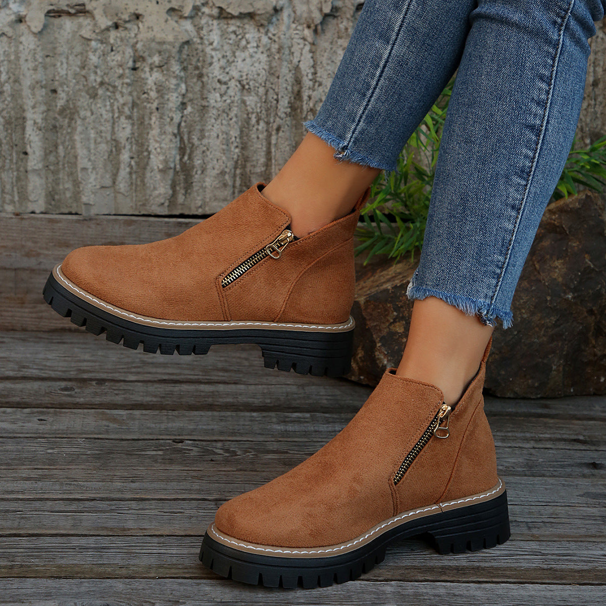 Women's Suede Chunky Ankle Boots – Block Heel Side Zipper | EU 36–43
