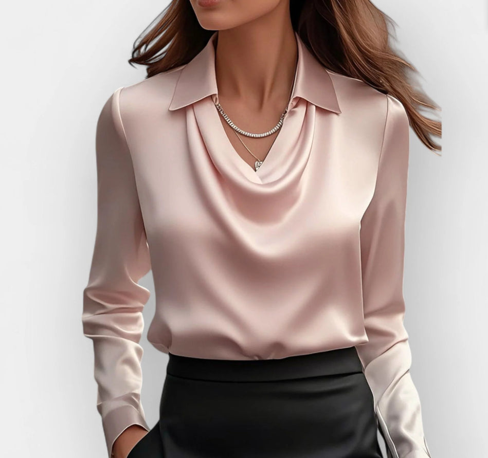 Collared Long Sleeve Solid Color Blouse Women Casual Business Top AdriaPulse
