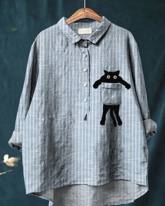 Casual Graffiti Print V-neck Single-button Long-sleeved Shirt