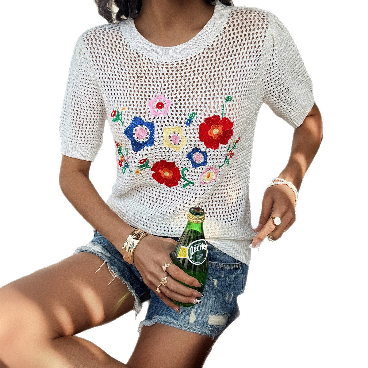 Y2K Knitted Embroidered Top For Leisure And Vacation