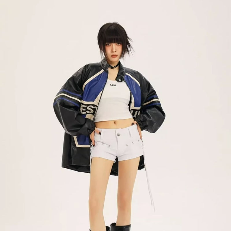 American Retro Biker's Jacket | PU Leather Moto Coat – Women's Autumn Street Style