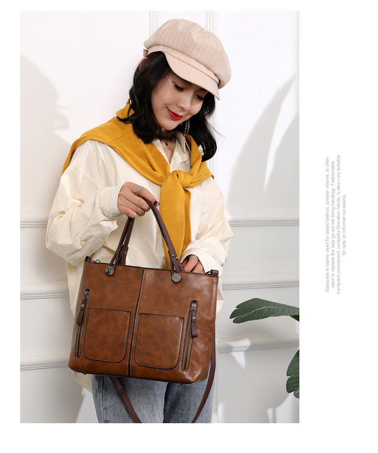 Retro Large Capacity Crossbody Shoulder Bag Women Handbag Black AdriaPulse
