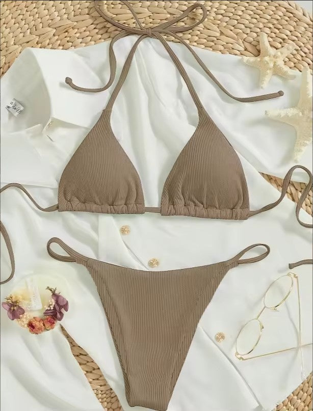 Women's Ribbed Bikini Set – Sexy V-Neck Two-Piece Swimsuit – AdriaPulse