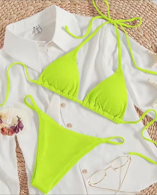 Women's Ribbed Bikini Set – Sexy V-Neck Two-Piece Swimsuit – AdriaPulse