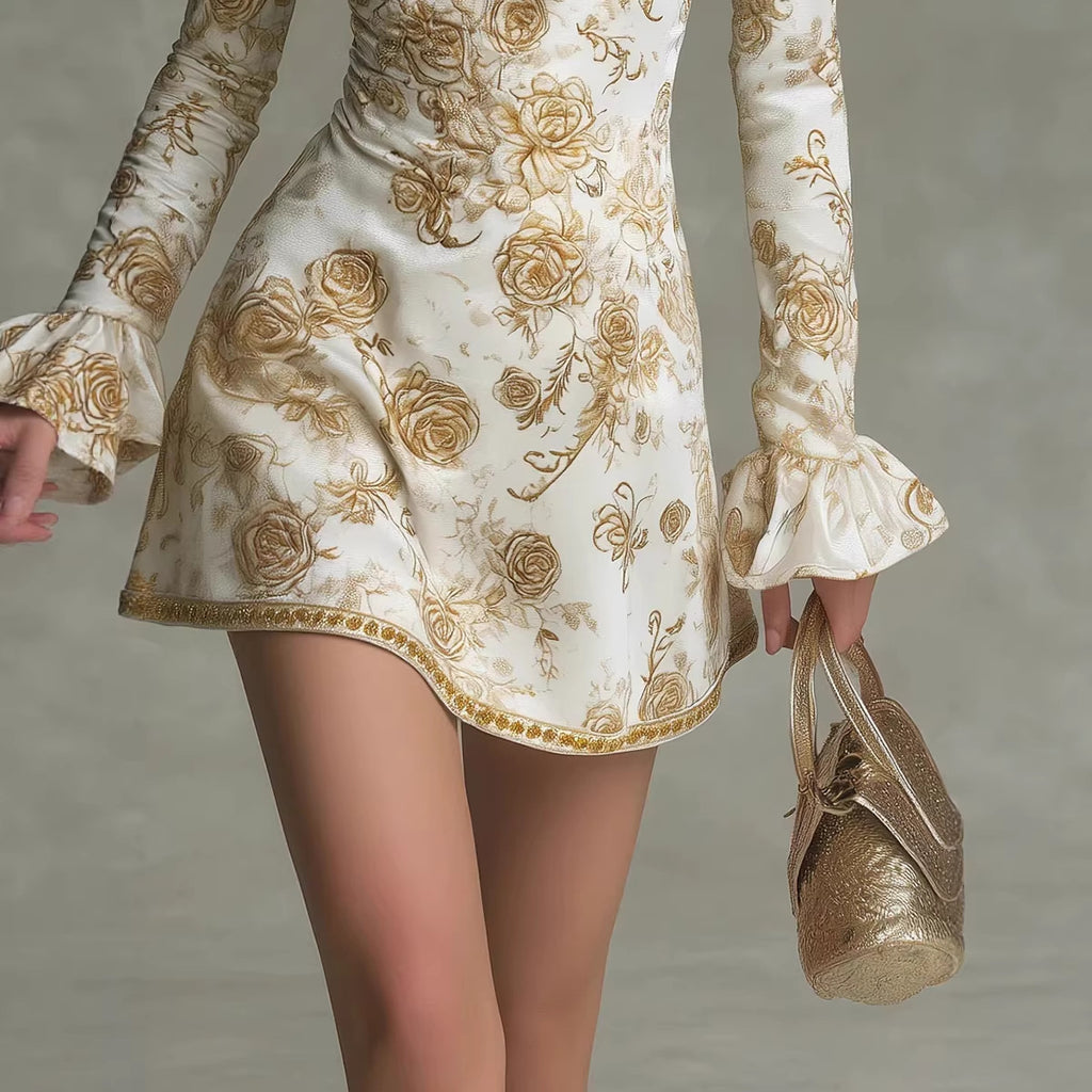 Französisches rückenfreies Neckholder-Kleid mit Blumenmuster im Retro-Stil