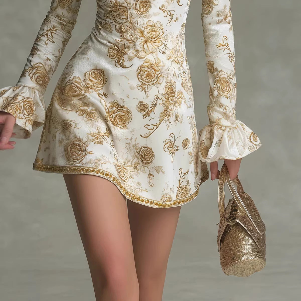 Französisches rückenfreies Neckholder-Kleid mit Blumenmuster im Retro-Stil