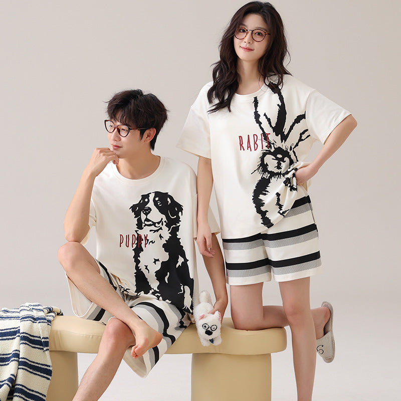 Couples Matching Cotton Pajama Set – Loose Short Sleeve & Shorts Loungewear – AdriaPulse"