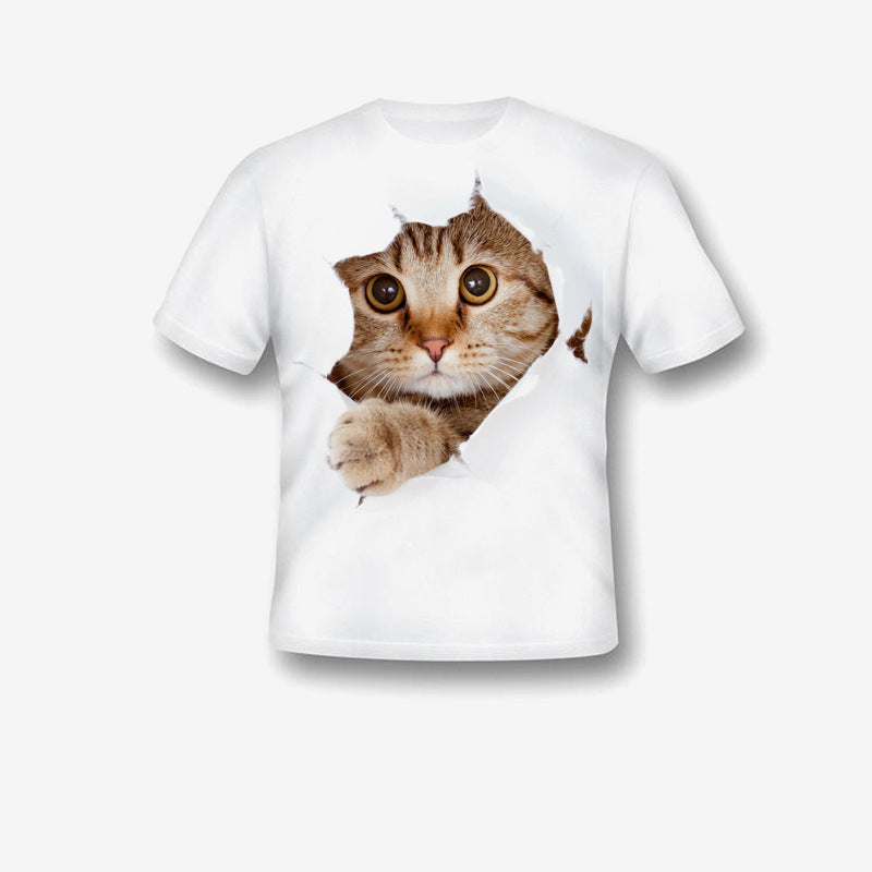 Kids Cat Print T-Shirt | Cute Cartoon Graphic Tee – Boys & Girls