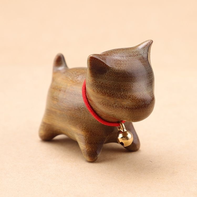 Handmade Sandalwood Cat & Animal Figurine – Mini Wooden Desk Ornament