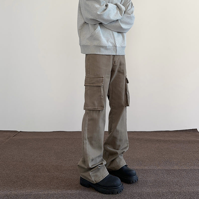 Pantalon de travail style américain rétro Maillard à grandes poches pour hommes et femmes