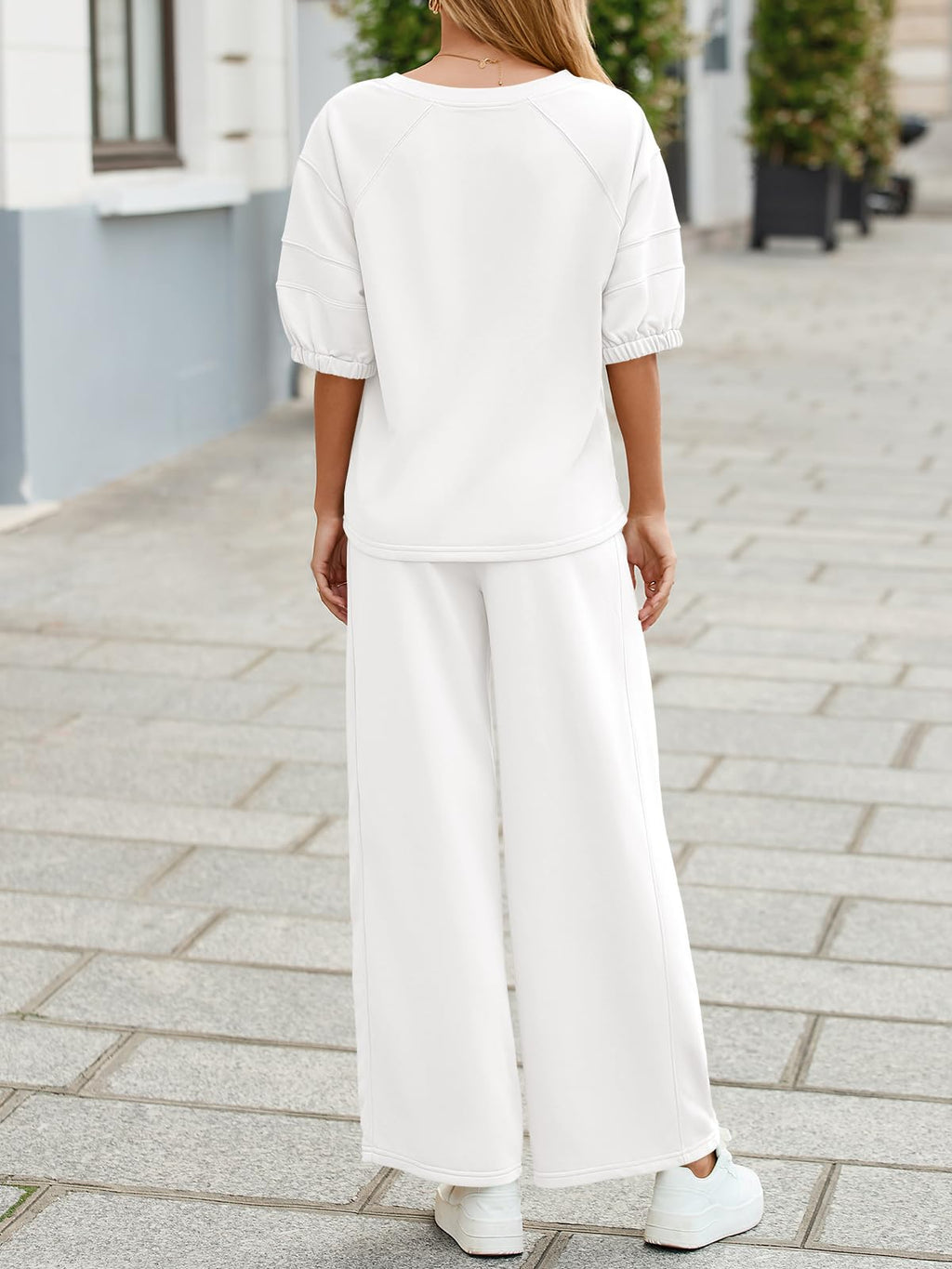 Women's 2-Piece V-Neck Shirt & Wide Leg Pants Tracksuit Set