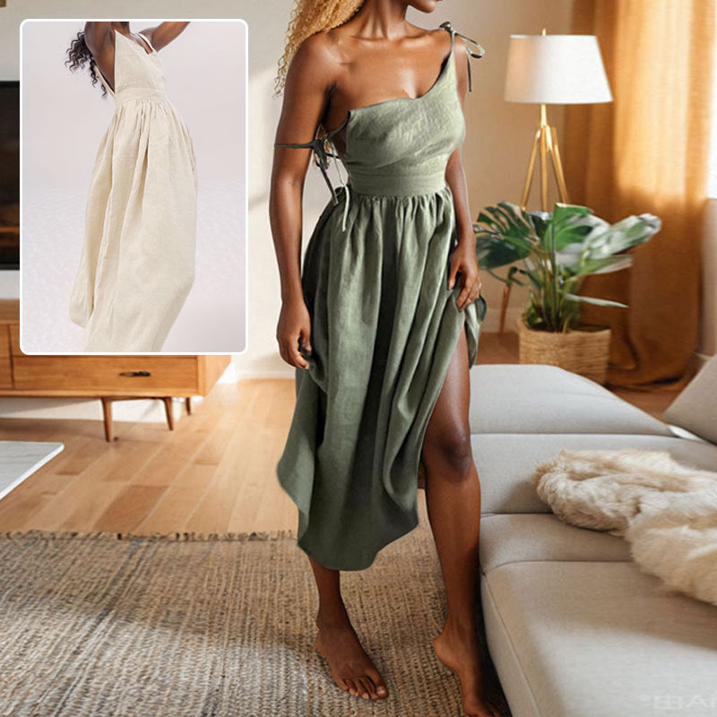 V-Neck Backless Split Maxi Dress – Women's High-Waist Sleeveless Summer Dress