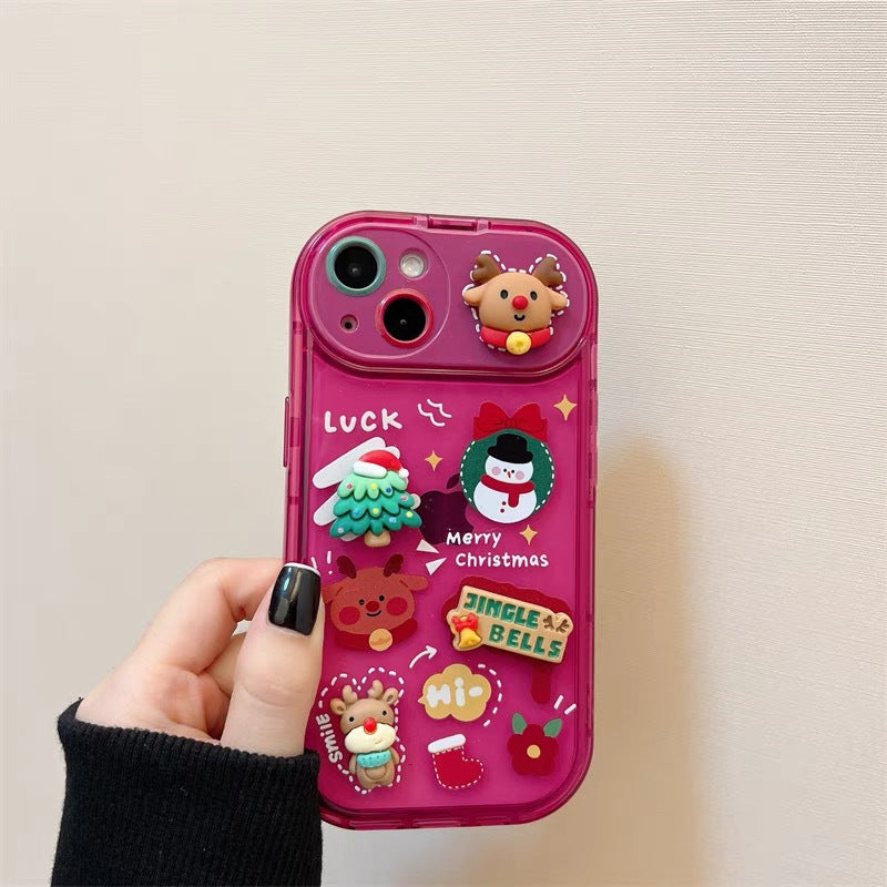 Christmas Phone Case – 3D Santa & Elk Pendant | iPhone XR to 15 Pro Max