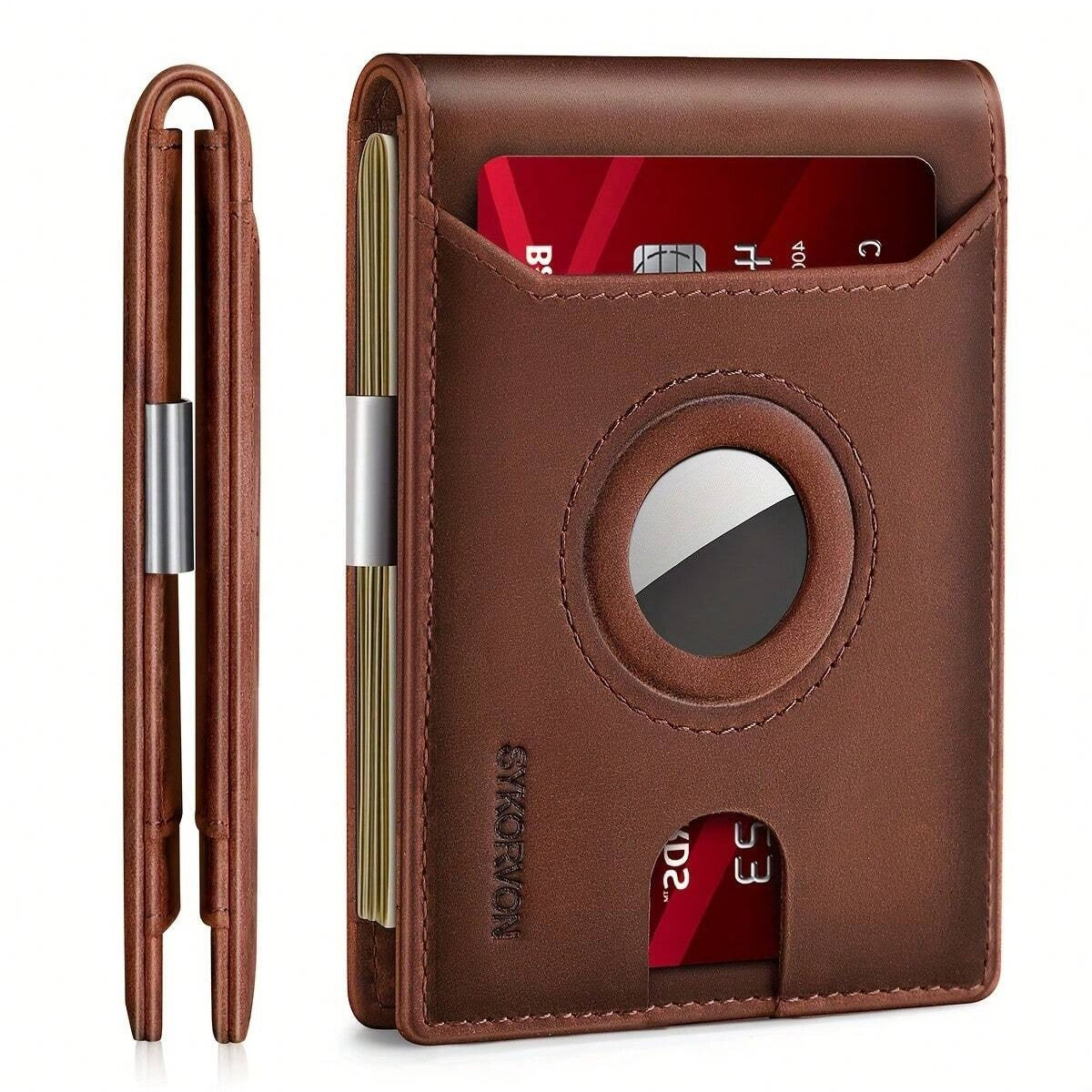Airtag Wallet Men, Minimalist Front Pocket Wallets With Aritag Holder, Genuine Leather Bifold Slim Wallet, RFID Blocking Wallet For Men Up To 11cards -Air Tag Not Included