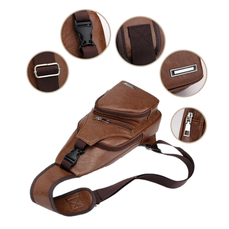Men's Leather Crossbody Messenger Bag – Vintage Chest Sling Bag for Business & Casual