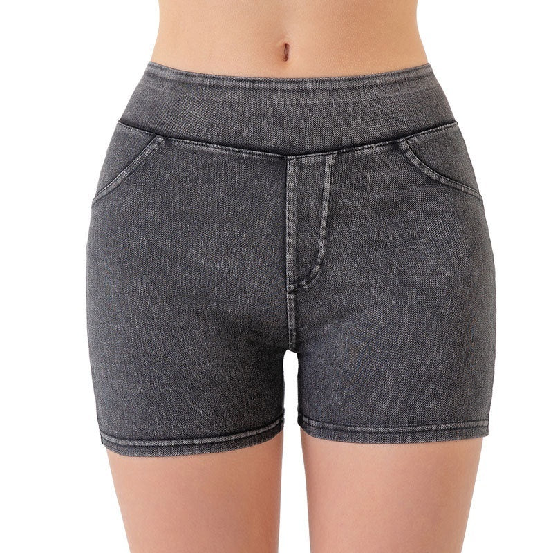 Women's High Waist Hip Lift Yoga Denim Shorts – Elastic Sports Fitness Shorts