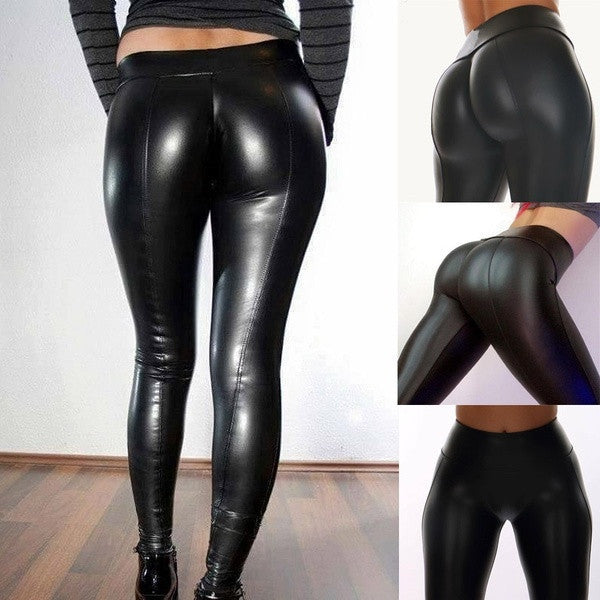 Women's PU Leather Yoga Leggings Black – AdriaPulse