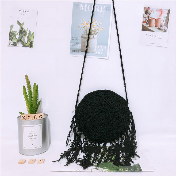  Round Tassel Cotton Rope Messenger Bag – Black – AdriaPulse