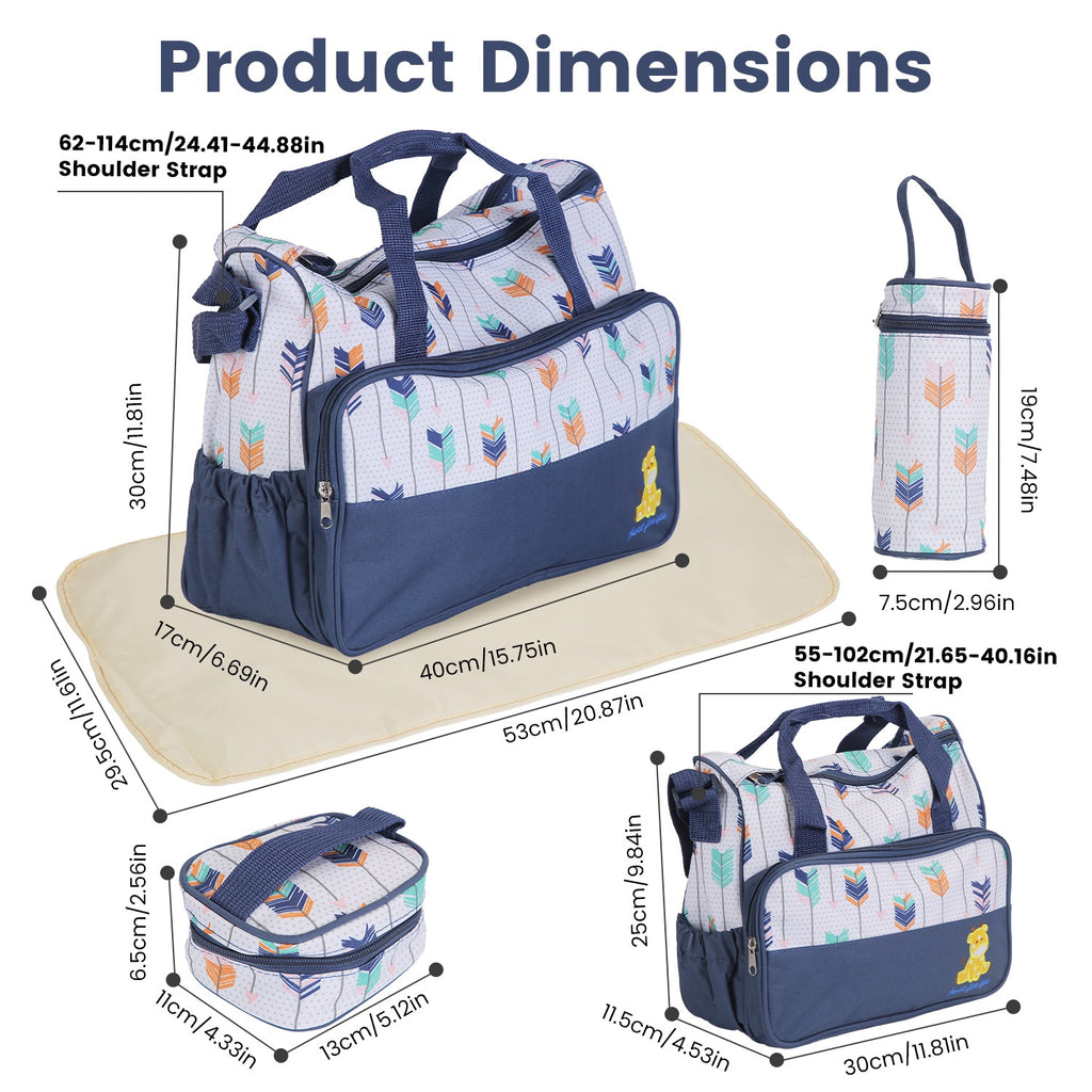 5-Piece Baby Diaper Bag Set – Spacious Travel Tote for Moms & Dads