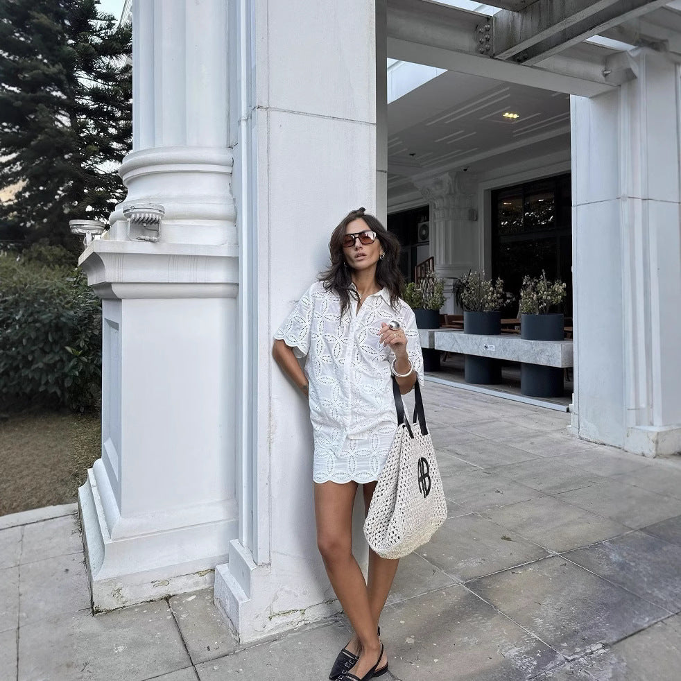 Women's White Shirt & Lace Mini Skirt Set – AdriaPulse