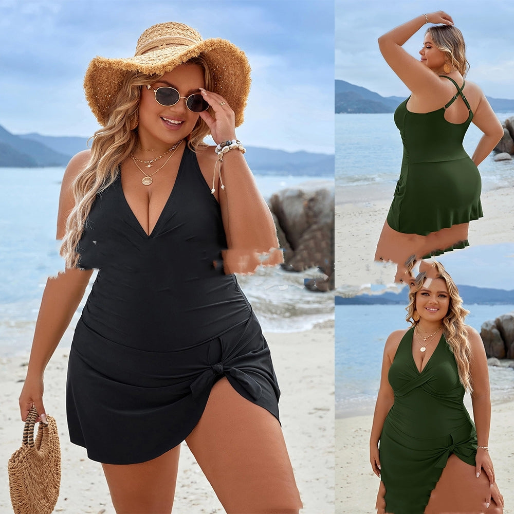 Women's Plus Size One-Piece Skirt Swimsuit Curvy Swimwear – | AdriaPulse