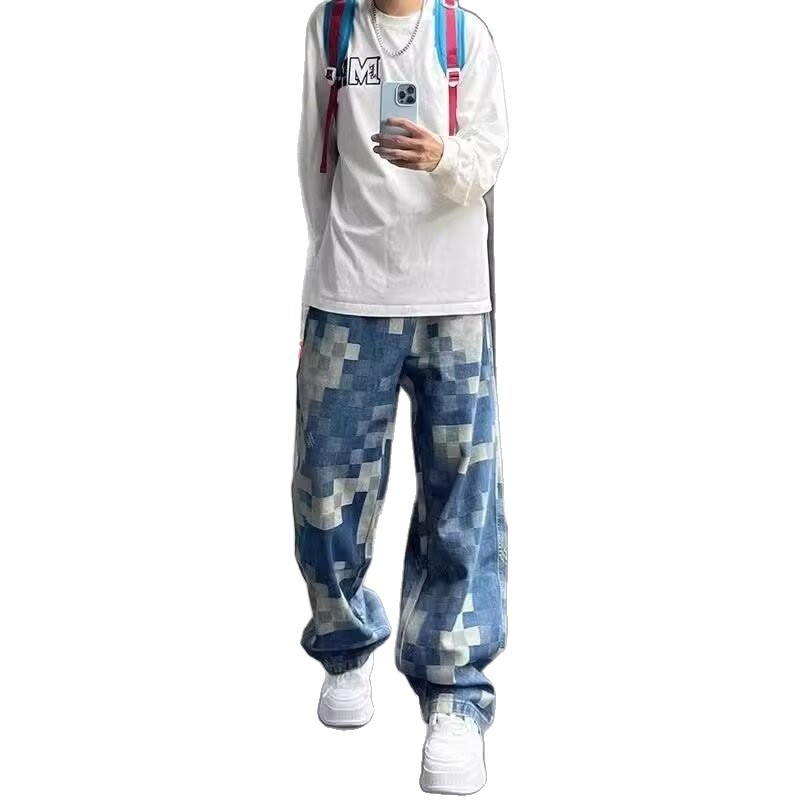 Men's Loose Fit American Style Printed Denim Jeans Street Fashion – AdriaPulse