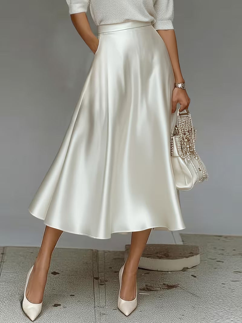 Satin Velvet Mid-Length Commuter Skirt Women AdriaPulse