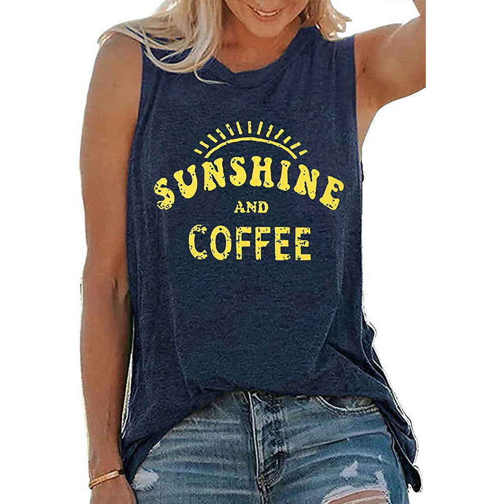 E Printed Round Neck Sleeveless T-shirt For Women