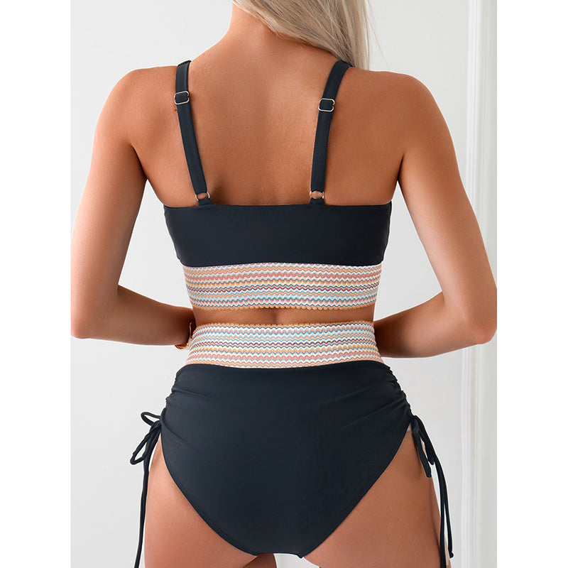 Women's High Waist Tummy Control Bikini Set – Color Block